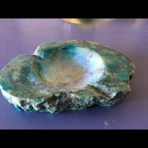 Vintage Real Turquoise Carved Stone Cigar Ashtray